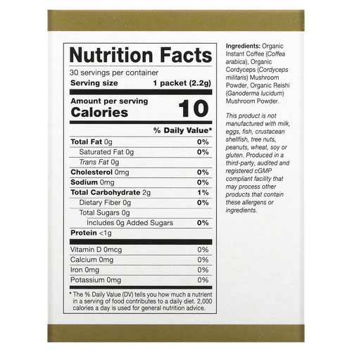 California Gold Nutrition, CafeCeps, сертифицированный органический растворимый кофе с кордицепсом и грибами рейши, 30 пакетиков, 2,2 г (0,08 унции)