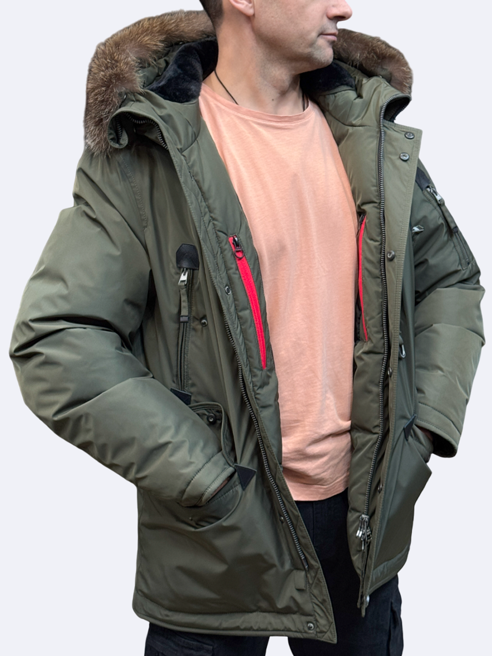 Пуховик зимний хаки