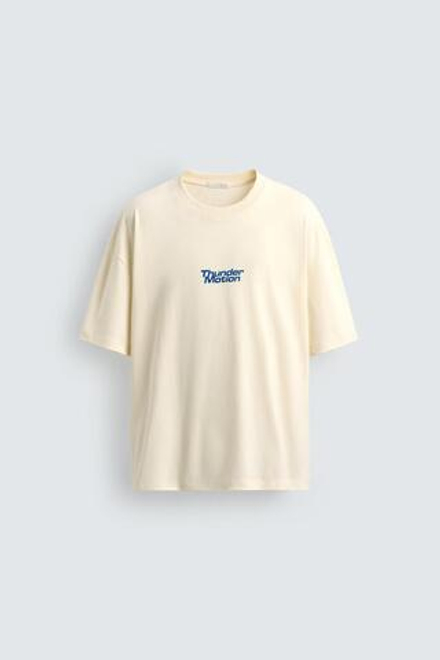 ZARA ФУТБОЛКА С КОНТРАСТНЫМИ ПРИНТАМИ, СВЕТЛО-ЖЕЛТЫЙ