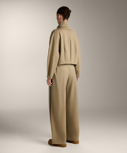 OYSHO Брюки прямого кроя с высокой посадкой и неопреновым эффектом, отделанные кантом, бежево-зеленый