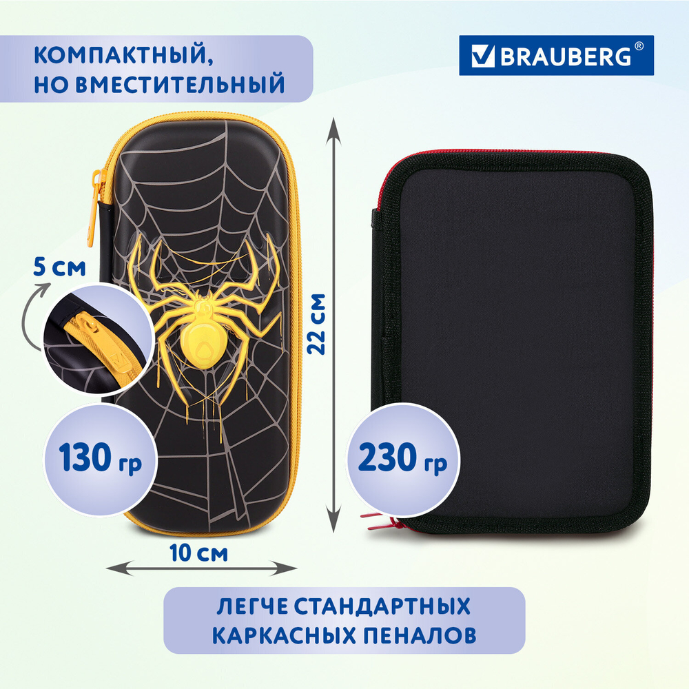 Пенал BRAUBERG 1 отделение 1 откидная планка EVA 22х10х5 см "Venomous spider" (2 штуки в упаковке)