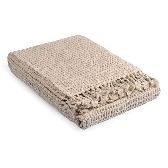 Плед из шерсти бежево-серого цвета из коллекции essential, 130х180 см