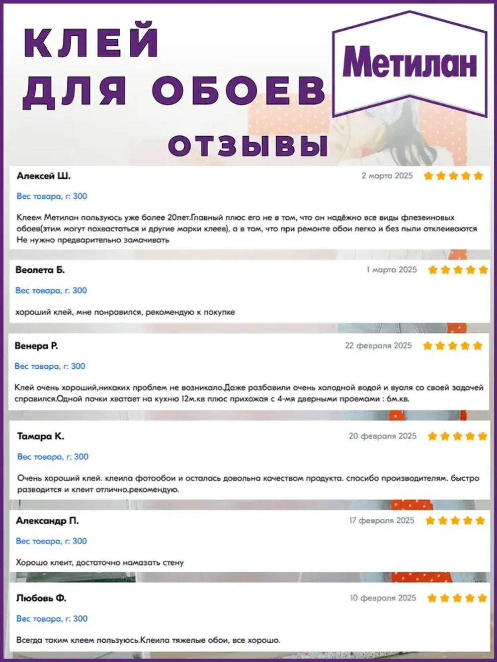 Клей для обоев Метилан Флизелин Экстра Комфорт 200 г 36 м2, для всех типов флизелиновых обоев и стеклообоев, виниловых, бумажных, универсальный