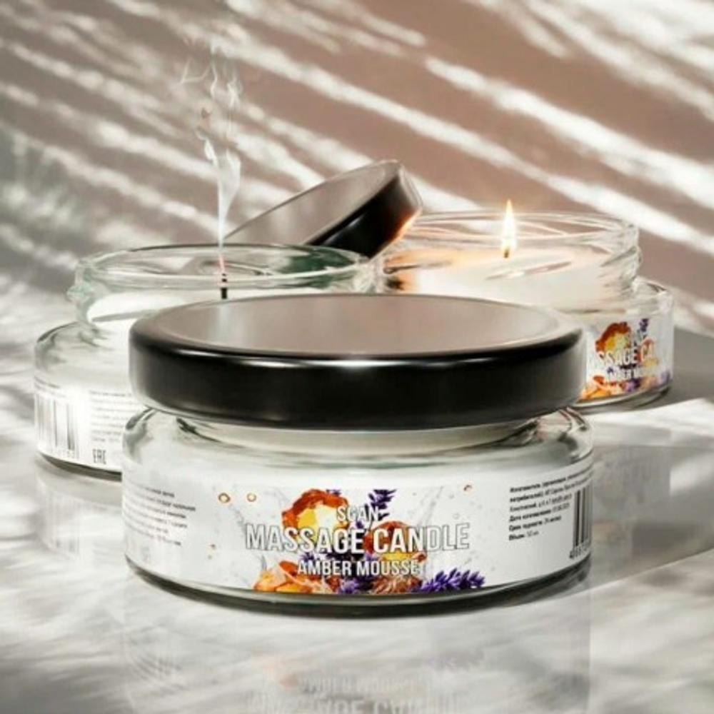 Натуральное массажное масло SGAN с кокосовым воском и эфирными маслами "Янтарный мусс", 50 мл