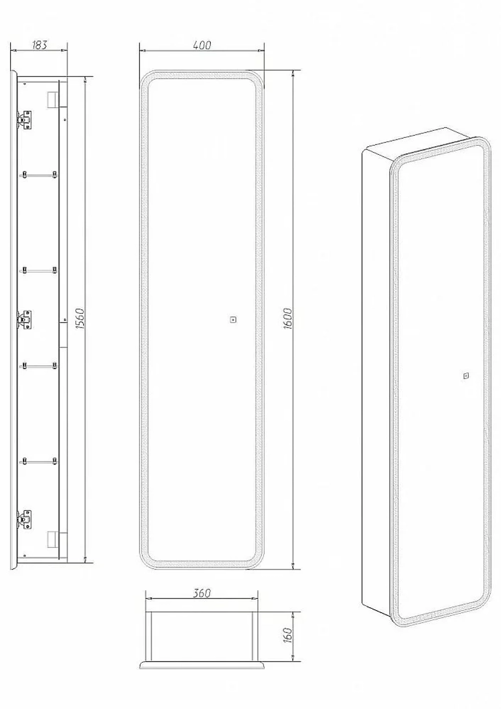 Зеркало-пенал с подсветкой Art&Max Platino AM-Pla-400-1600-1D-R-L-DS-F 40