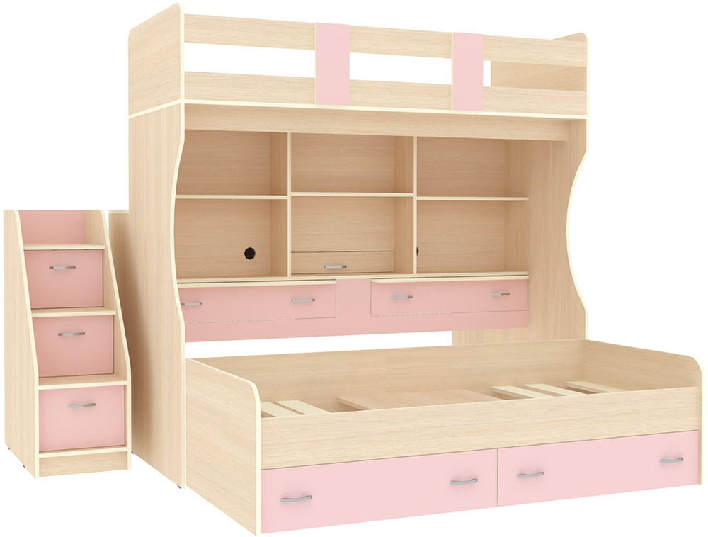 Двухъярусная кровать КарИВи Дуэт-4  Дуб Молочный Розовый
