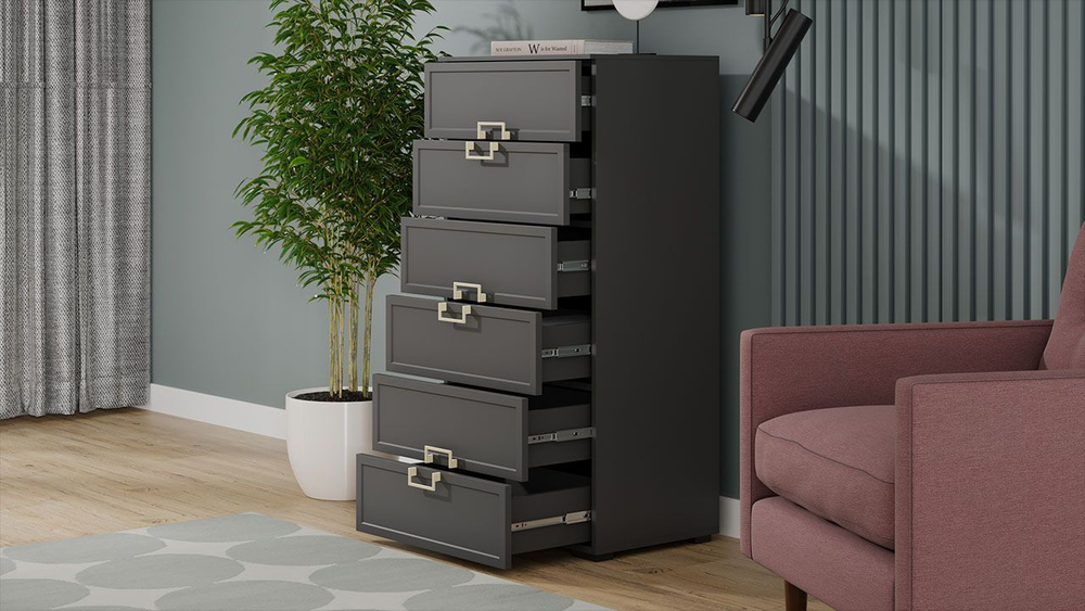 Комод для одежды с ящиками Белый холст/Белый Жемчуг 6 ящика 60х43х121 см