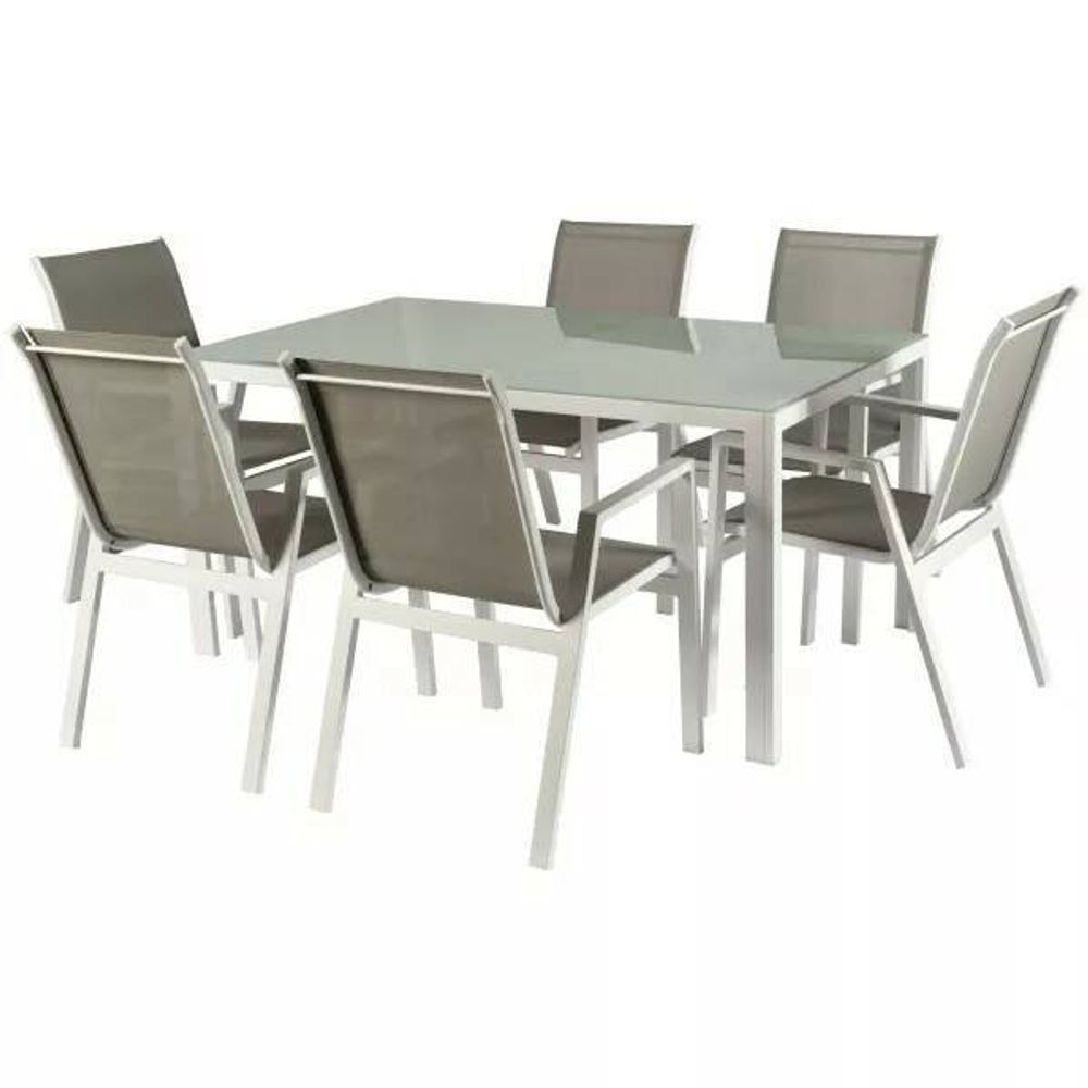 Набор садовой мебели Торонто (стол+ 6 стульев), металл/ткань, белый/серый, F0881