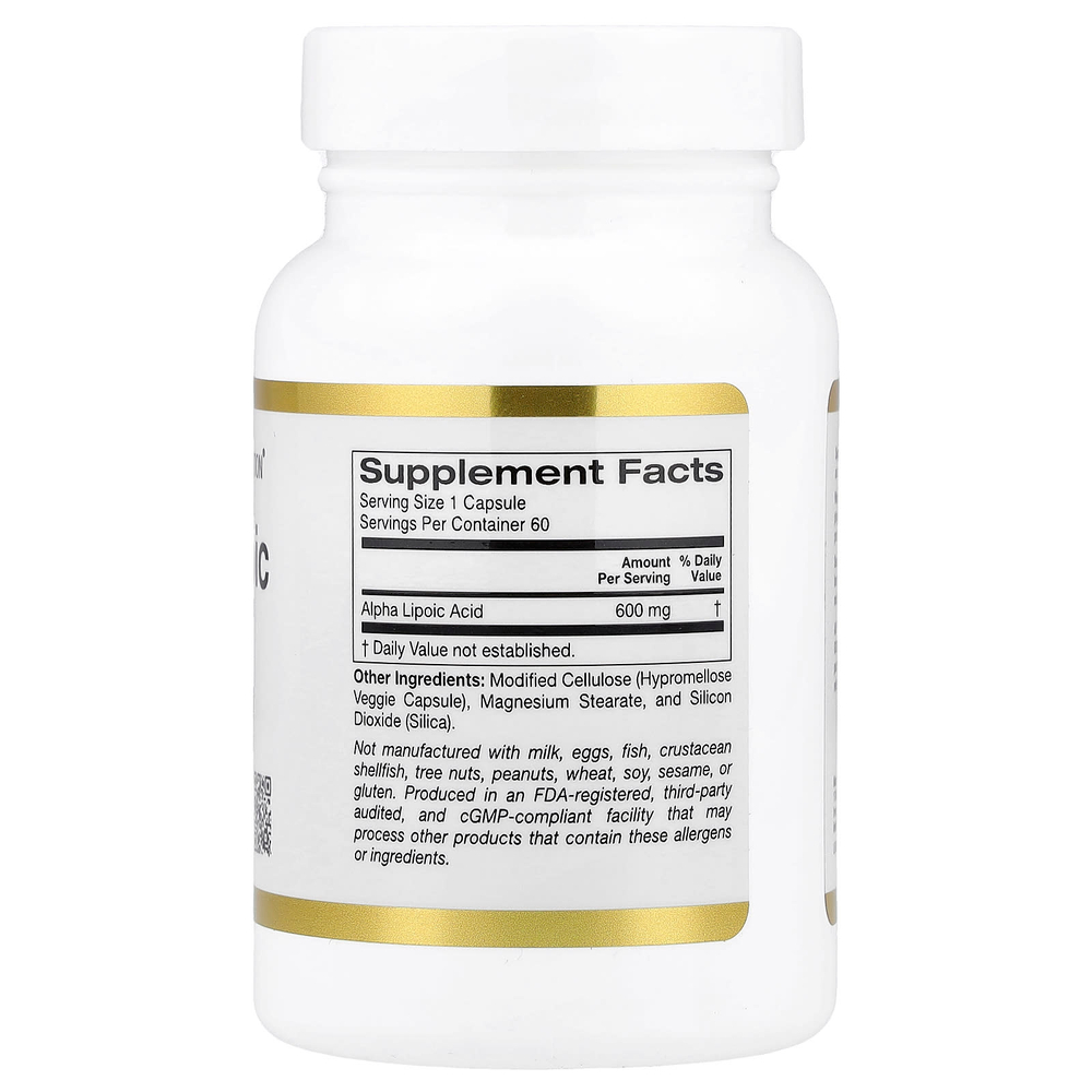 California Gold Nutrition, альфа-липоевая кислота, 600 мг, 60 растительных капсул