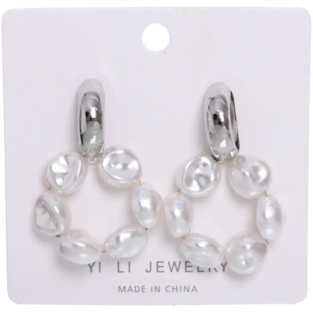 Серьги из гиппоалергенного металла с иск. жемчугом «ПАЛУМНА», цвет золото и серебро, 3*2,5см