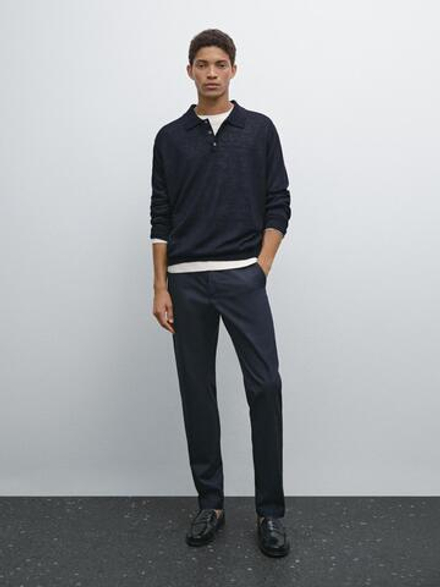 Massimo Dutti Зауженные брюки из хлопковой смесовой ткани, темно-синий