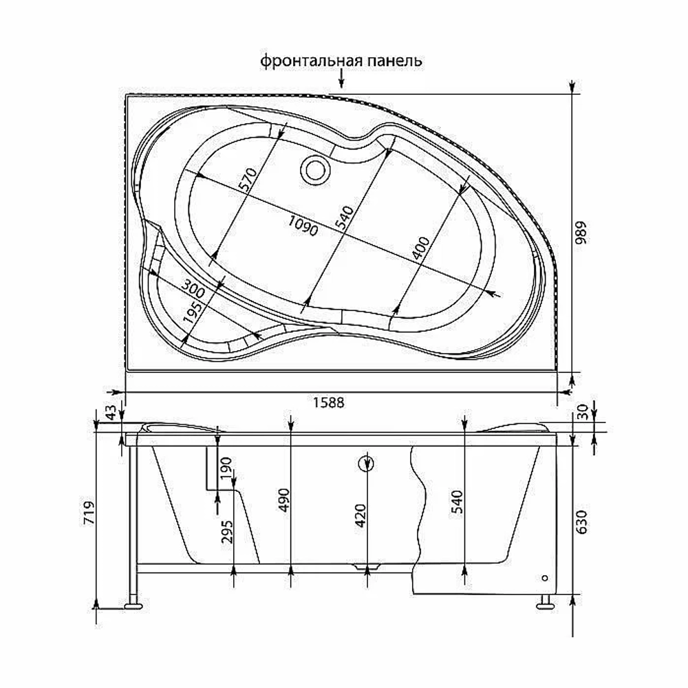 Ванна акриловая Aquanet Capri 160х100 с к/с