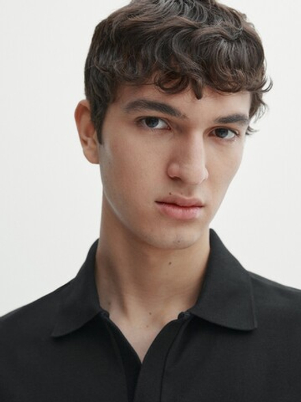 Massimo Dutti Поло из хлопка с короткими рукавами, черный