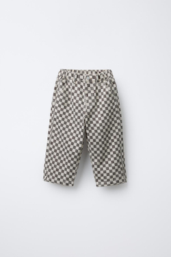 ZARA БРЮКИ BAGGY ИЗ ТВИЛА В ШАХМАТНУЮ КЛЕТКУ, ЭКРЮ/КОРИЧНЕВЫЙ