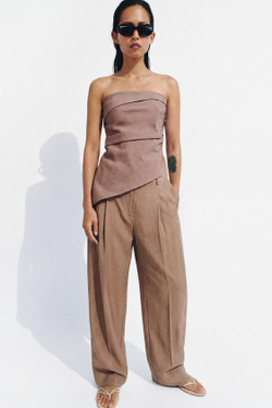 ZARA ТОП АСИММЕТРИЧНОГО КРОЯ ИЗ СМЕСОВОГО ЛЬНА — ZW COLLECTION, ЛИНЯЛЫЙ РОЗОВЫЙ