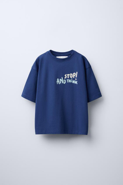 ZARA ФУТБОЛКА С НАДПИСЬЮ, СИНИЙ