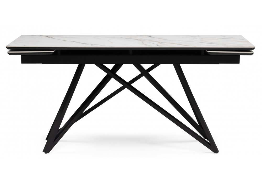 Керамический стол Woodville Вилсон 160(220)х89 белый gilt white, черный, ножки черные