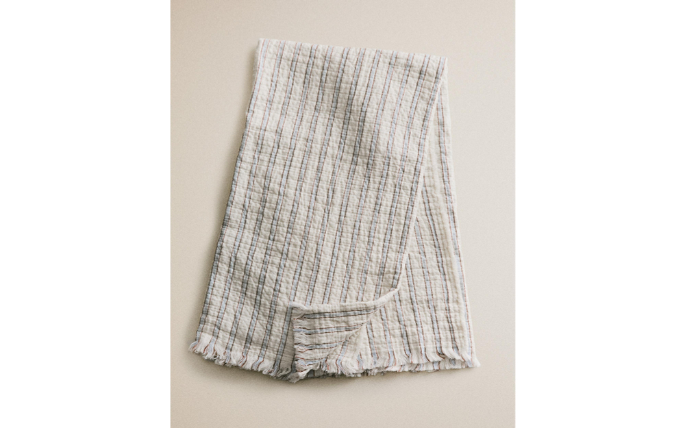 Zara Home плед детский из хлопка, синий, в полоску, 90x120 см