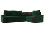 Диван угловой Николь правый угол, Зеленый\Коричневый\Коричневый, Велюр\Экокожа, 102973