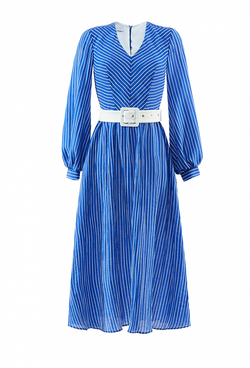 Платье из хлопка- шелка с поясом электрик 13-01-20 SS