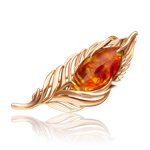 Брошь «Перо» из красного золота c янтарём Артикул: 04-0217-00-271-1110-46