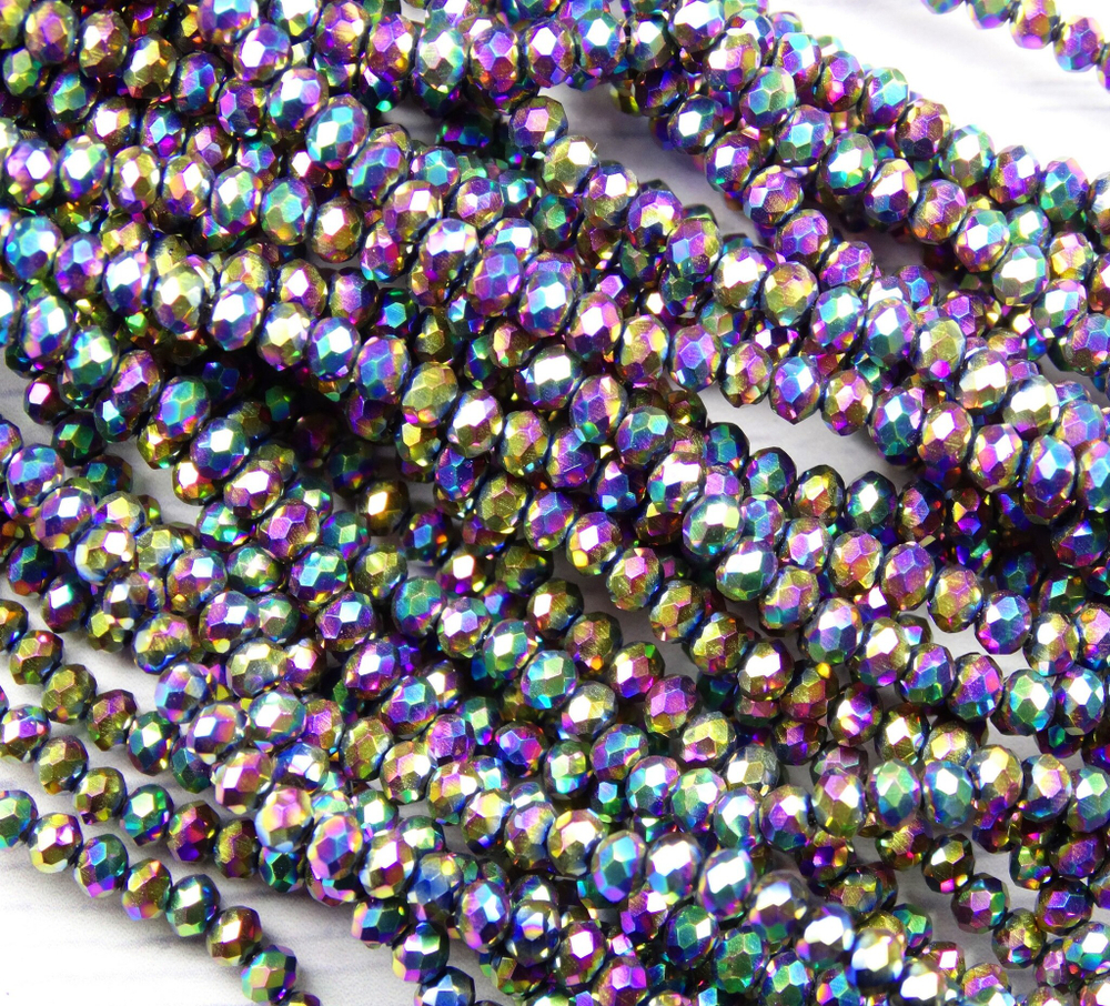 БЛ008НН34 Хрустальные бусины "рондель", цвет: разноцветный металлик, 3х4 мм, кол-во: 95-100 шт.
