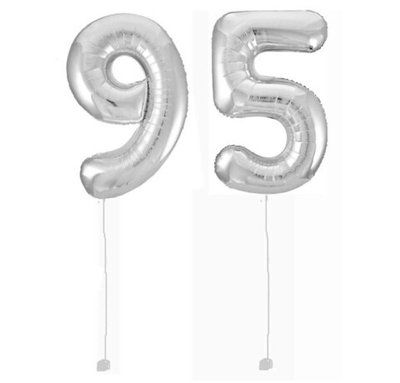 Шар-цифра 95 Серебро Silver 102 см фольга с гелием на грузике
