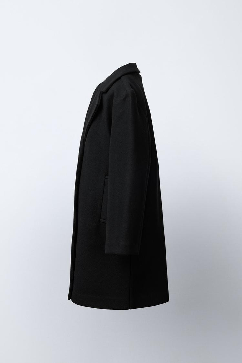 ZARA БАЗОВОЕ ПАЛЬТО ИЗ ШЕРСТЯНОЙ ТКАНИ, ЧЕРНЫЙ