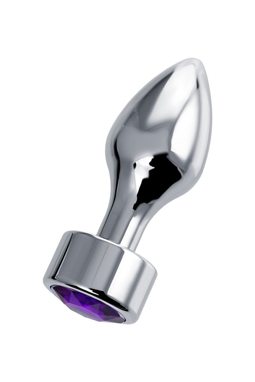 Серебристая анальная пробка с фиолетовым кристаллом - 9,5 см.