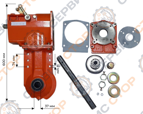 Коробка переключения передач с редуктором к мотоблоку 9-18 л.с. с пониженной передачей 3+1 и ВОМ