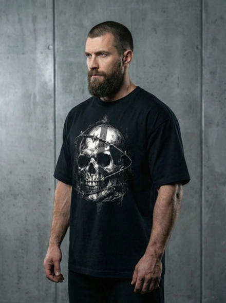 Футболка оверсайз хлопковая черная Legenda Череп в проволоке