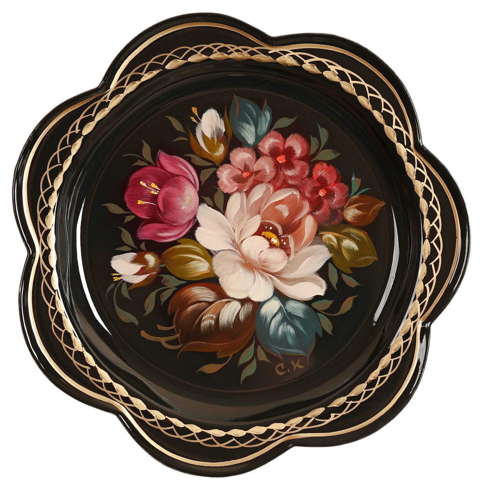 Жостовский поднос декоративный, размер 18 см (A1), металлический