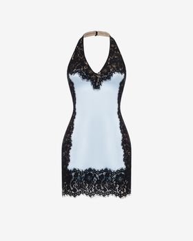 Платье мини из сатина и кружева