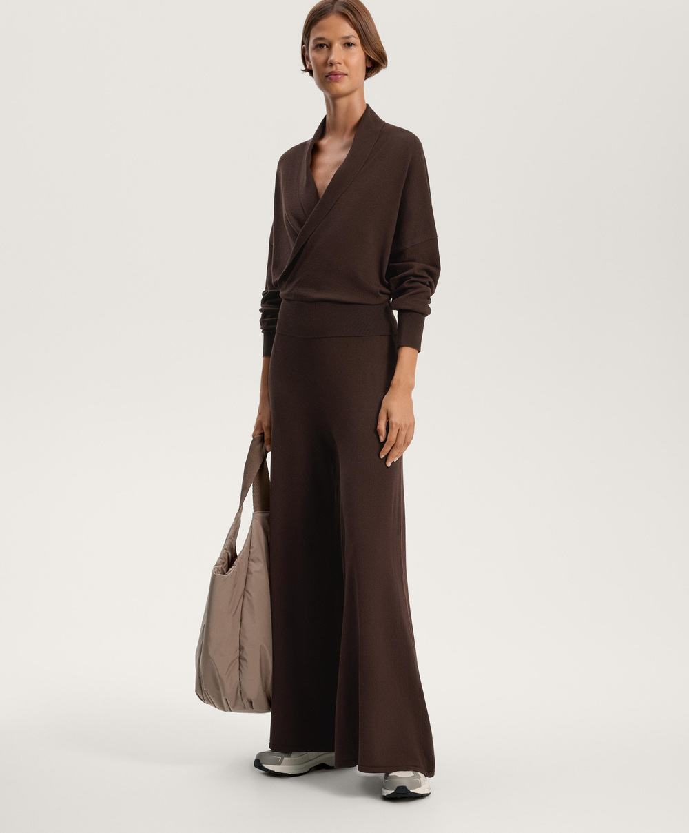 OYSHO Широкие прямые трикотажные брюки, шоколадный