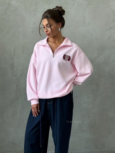 Розовый хлопковый свитшот с воротом на молнии
