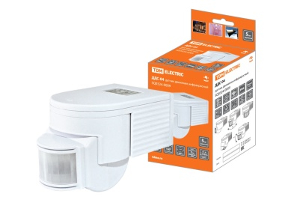 Датчик движения настенный ДДС-04 1100Bт 5-480с 12м 5+Лк IP44 TDM