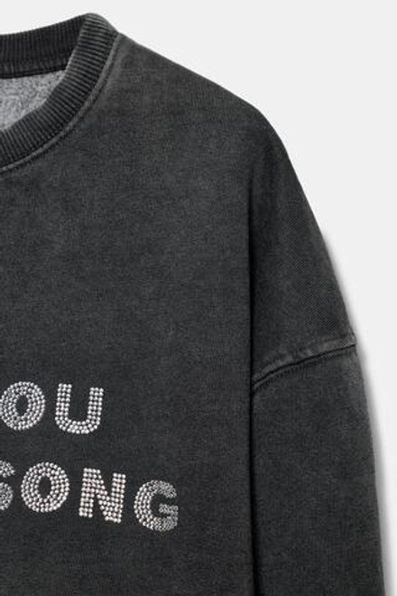 ZARA ТОЛСТОВКА С НАДПИСЬЮ И ЭФФЕКТОМ ПОТЕРТОСТИ, АНТРАЦИТОВО-СЕРЫЙ
