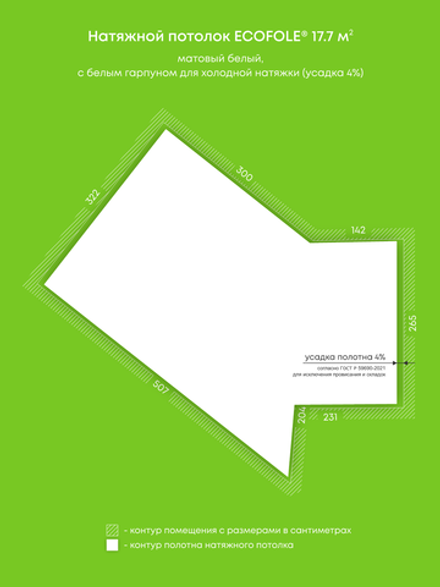 Матовый натяжной потолок 17.7 м2