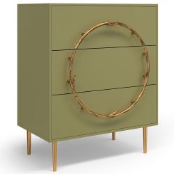 Комод Арт Колор matte Стайл Голд с 3 ящиками Зеленая олива матовая