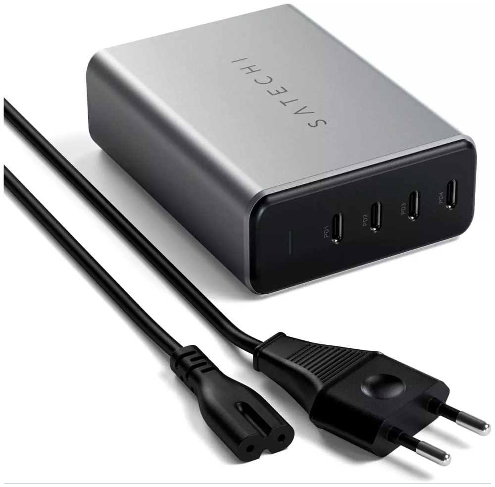 Сетевое зарядное устройство Satechi 4хUSB-C, PD, GaN, 165Вт, серый космос