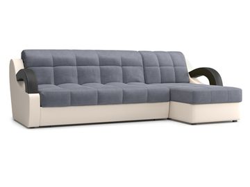 Диван угловой с оттоманкой Мадрид 1,6 - Velutto 32 серый/беж кожзам/ коричневая накладка