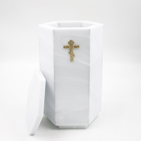 Урна для праха "Мирта с декором" белый мрамор