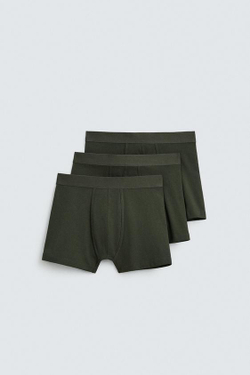 ZARA НАБОР ИЗ ТРЕХ БАЗОВЫХ ТРУСОВ-БОКСЕРОВ, ХАКИ