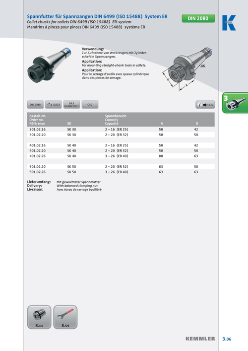 Патрон цанговый  DIN 2080 ISO 40 ER25-2/16-50