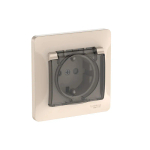 GLOSSA РОЗЕТКА с зазем. со шт. с прозрач. крышкой, 16А, IP44, в сборе, быстрозажим. клем., БЕЖЕВЫЙ