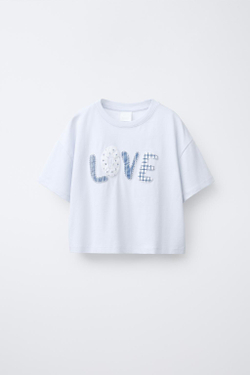 ZARA ФУТБОЛКА С НАШИВКОЙ, НЕБЕСНО-ГОЛУБОЙ