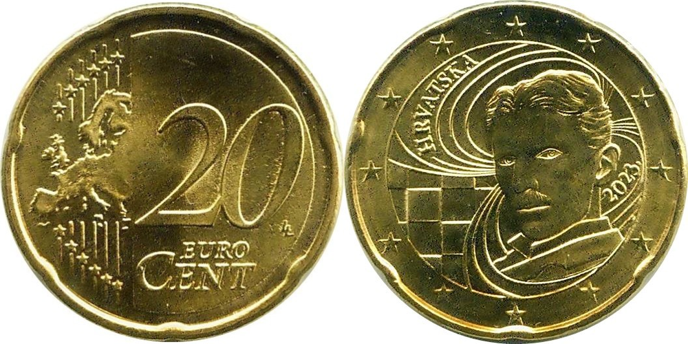 Хорватия 20 евроцентов, 2023 - 2025 Никола Тесла XF