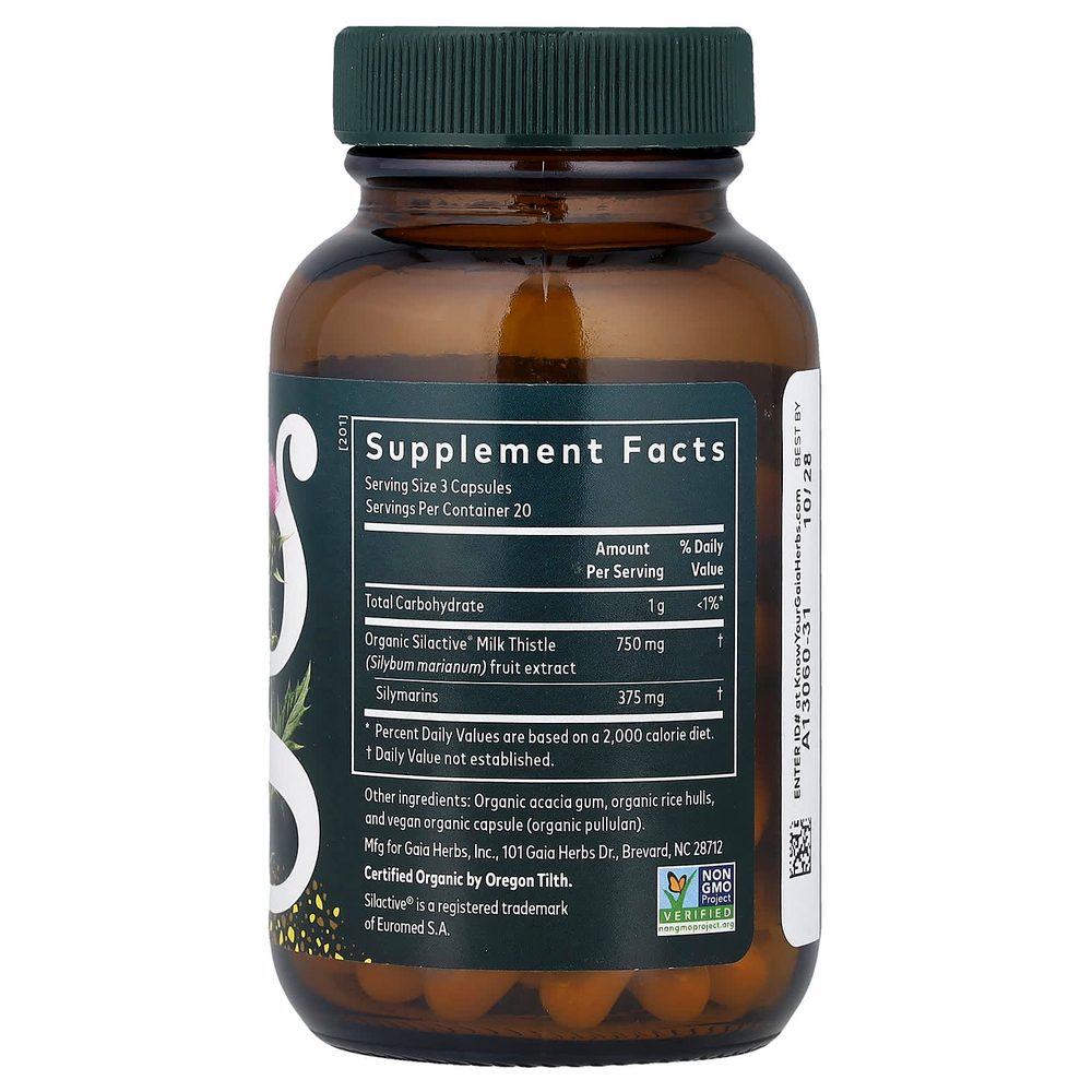 Gaia Herbs, расторопша, 60 веганских капсул (250 мг в 1 капсуле)