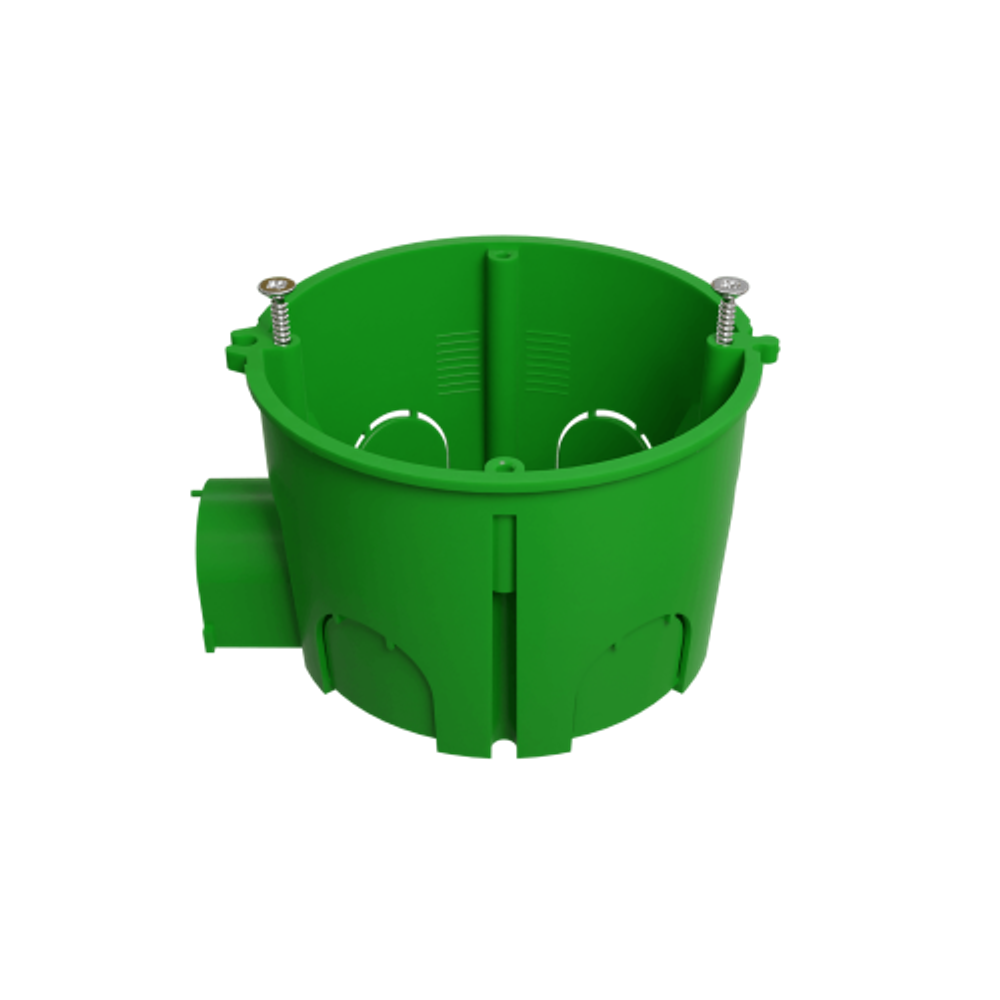 Коробка установочная ЭРА KUTS1-68-45-green зеленая 68х45мм для твердых стен с саморезами, один стыковочный узел IP20 | Коробки монтажные установочные для твердых стен