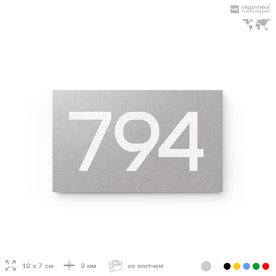 Номер на дверь 794, табличка на дверь для офиса, квартиры, кабинета, аудитории, склада, серая 120х70 мм, Айдентика Технолоджи